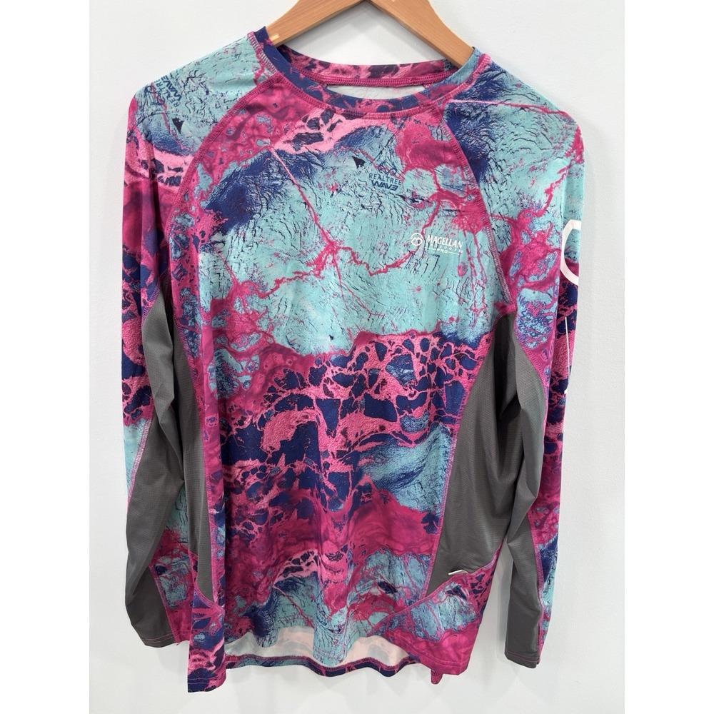 Magellan Realtree Navy Performance Top Large Camo Pink Blue Long Sleeve Stretch